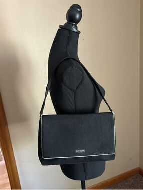 kate spade Black Canvas Shoulder Bag with White Piping